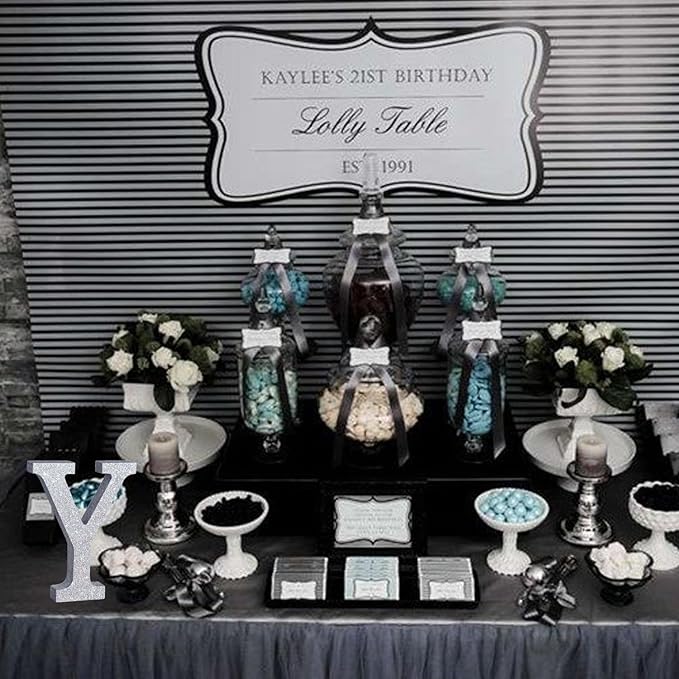 TONIFUL 8 Inch Silver Glitter Letter Y Table Centerpiece A-Z Silver Birthday - Image 6