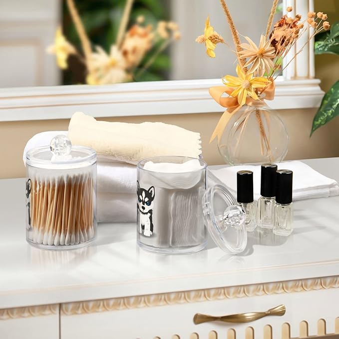 2 Pack Qtip Dispenser Apothecary Jars Dog Bathroom Organizer, Siberian Husky - Image 7