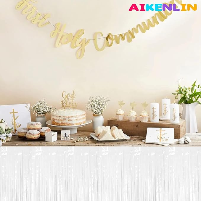 6 Pack 29x108 Inch Metallic Foil Fringe Tinsel Table Skirts Banner - Image 6