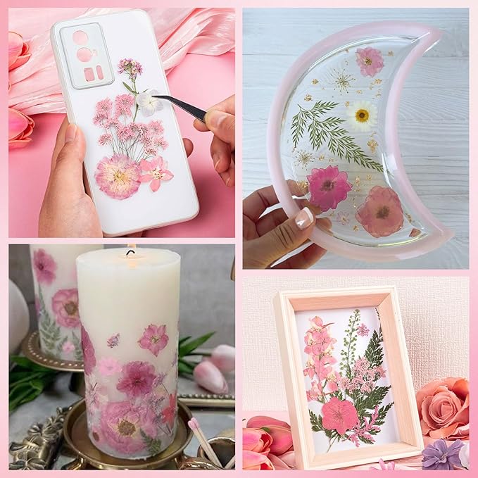 50pcs Pink Pressed Flowers Bulk, Romantic Dried Flower Leaves, Natural Pressed - Image 5