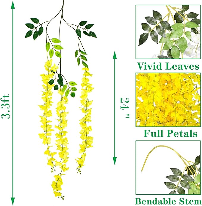24 Pack Artificial Fake Wisteria Vine Ratta Hanging Garland Silk Flowers String - Image 2