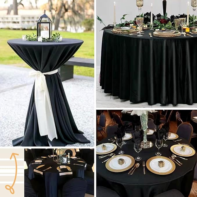 fani 12 Pack 108 Inch Black Satin Tablecloth - Image 7