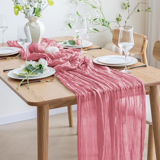 Asee'm 6pcs Cheesecloth Table Runner 120 Inches Dusty Rose Boho Gauze Cheese - Image 6