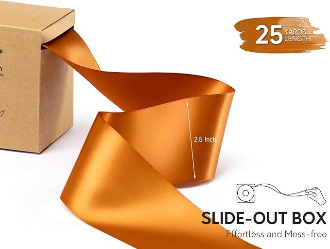 Copper Satin Ribbon 2.5 Inch Double-Faced Polyester Ribbons 25 Yards - Image 2