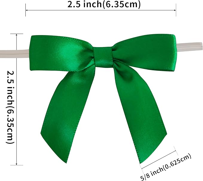 50pcs 2-1/2" Green Satin Ribbon Bows - Image 3