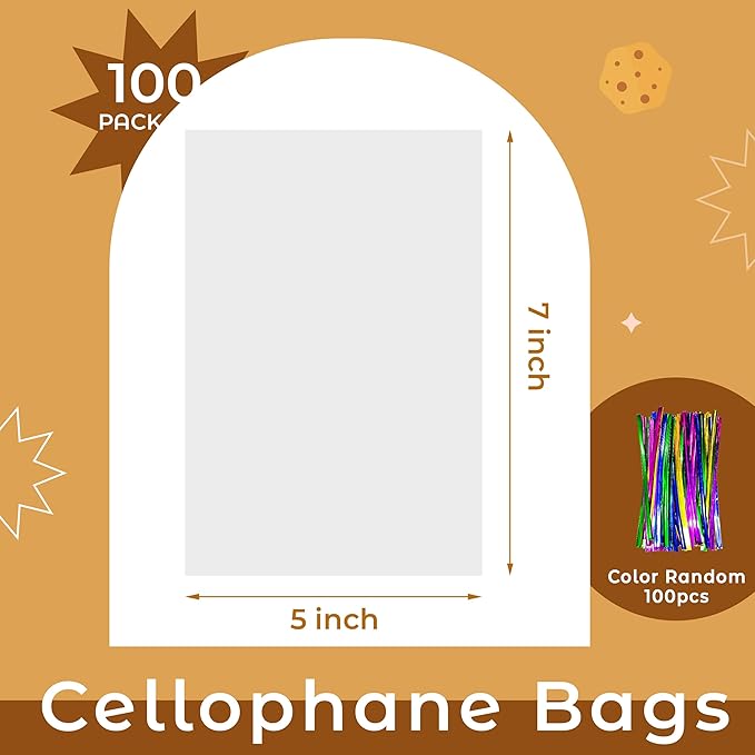 NPLUX 100 Pack Cellophane Bags Small Plastic Cookie Bag Clear Treat Bags - Image 3