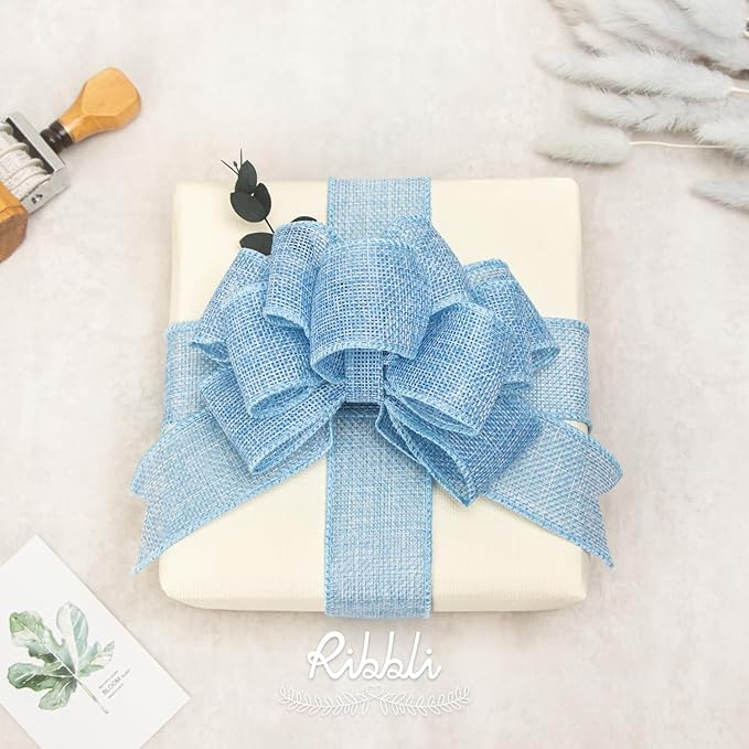 Ribbli Baby Blue Burlap Wired Ribbon, 1-1/2” Inch x Continuous 10 Yard - Image 3