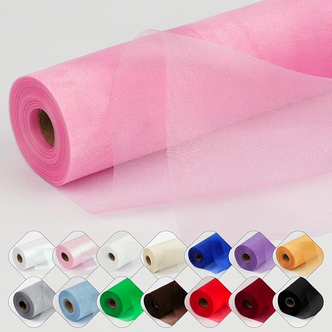 Crystal Organza Fabric Tulle 11 Inch by 50 Yards Sheer Tulle Rolls by ICOSHOW
