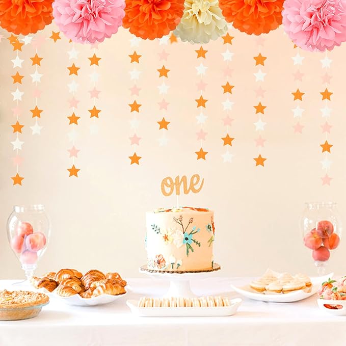Orange-Beige Peach Party-Decorations Star Garland - 62ft Boho Fall Autumn - Image 4
