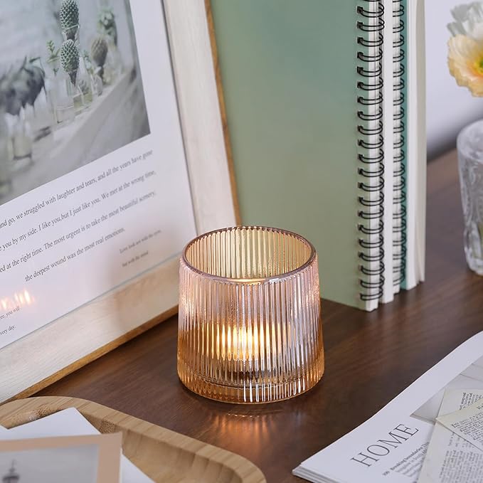 DARJEN Gold Ribbed Tealight Votive Candle Holders Set of 10- Tea Light Candle - Image 4