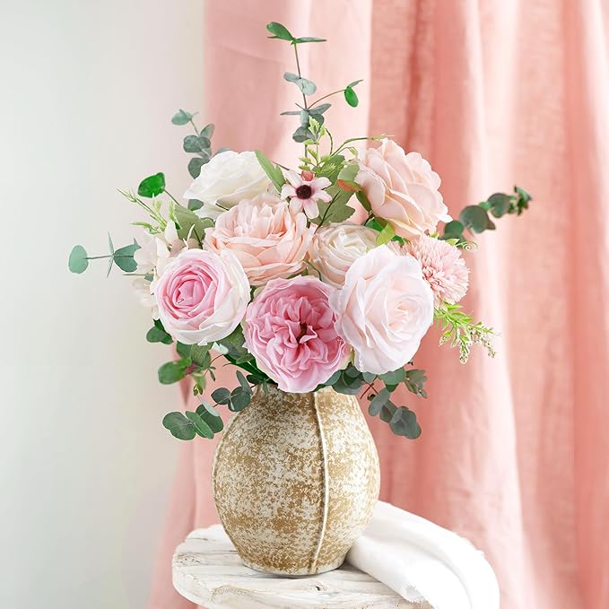AmyHomie Blush Pink Artificial Flowers Combo Silk Rose Fake Flowers w/Stem - Image 2