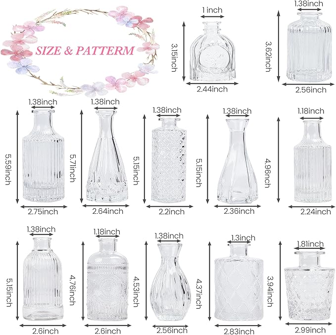 Clear Glass Bud Vases Set of 12, Mini Flower Vase - Image 2