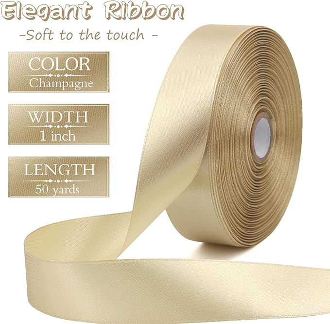 Champagne Solid Satin Ribbon 1 Inch 50 Yards Solid Polyester Fabric Ribbon - Image 2