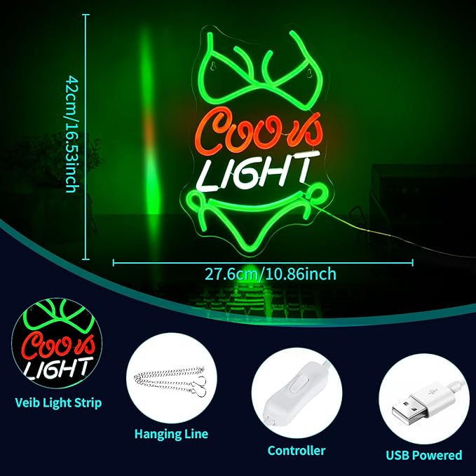 Crs Light Neon Signs for Wall Decor Beer Bar Signs for Man Cave Decor Green LED - Image 2
