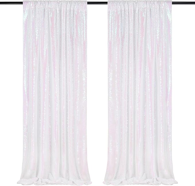 White Iridescent Sequin Backdrop 2 Panels 2FTx8FT Unicorn Backdrop Curtains by QueenDream