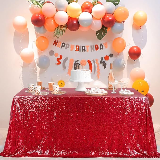 QueenDream Sequin Tablecloth 90"x156" Red Tablecloth Rectangular Party - Image 4