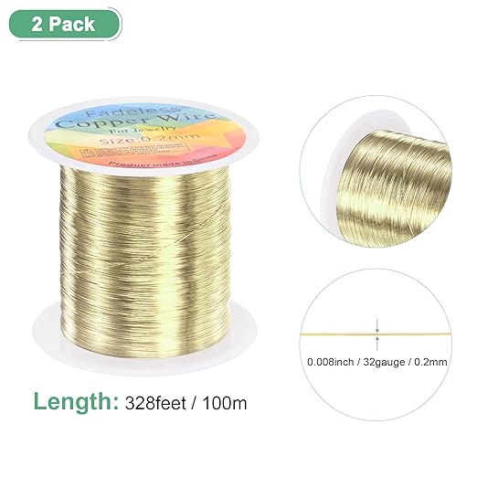 2-Rolls 0.2mm Jewelry Wire, 32 Gauge 328FT Craft Wire Copper Beading Wire - Image 3