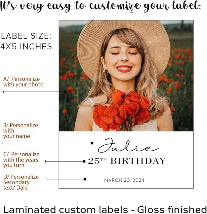 Personalized Wine Bottle Label Photo label Custom Sticker 50th Birthday 60/70th - Image 4