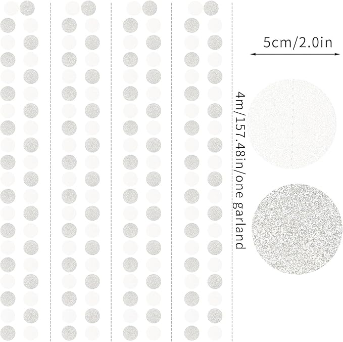 Glitter Silver White Party-Decorations Streamers - 52Ft Birthday Hanging Paper - Image 2
