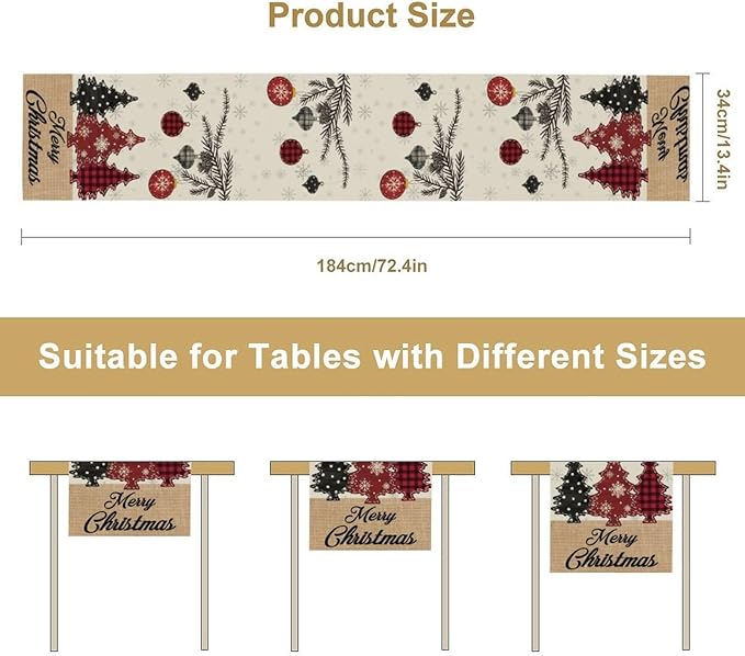 Merry Christmas Table Runner, Winter Xmas Holiday Kitchen Dining Table - Image 7