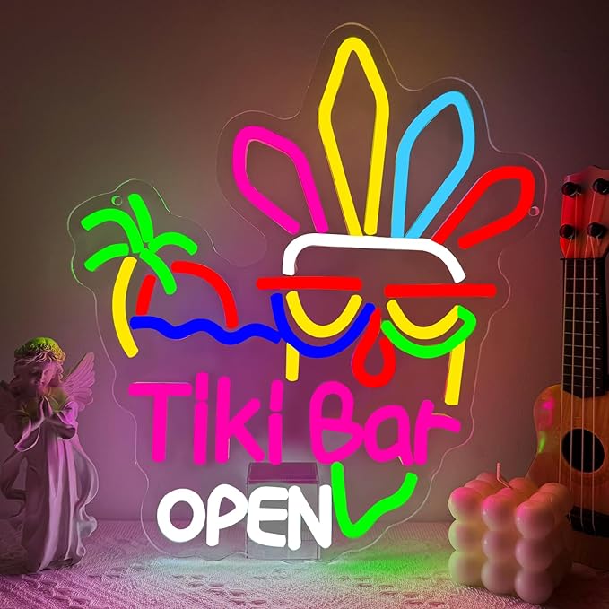 Tiki Bar Neon Sign, Tiki Bar Open Led Neon Light Signs by Unknown