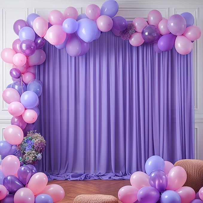 10ft x 10ft Purple Backdrop Curtains, Wrinkle-Free Sheer Chiffon Fabric Photo - Image 2