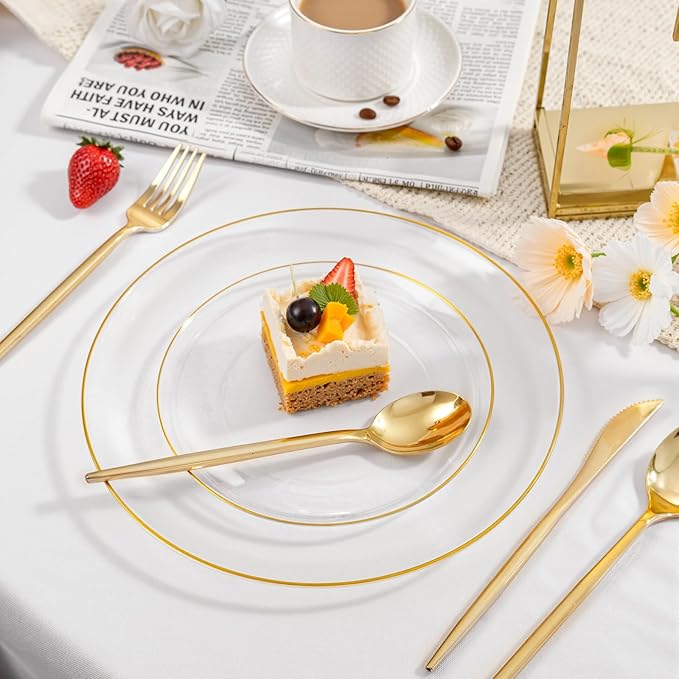 bUCLA 200PCS Clear and Gold Plastic Plates - Image 5