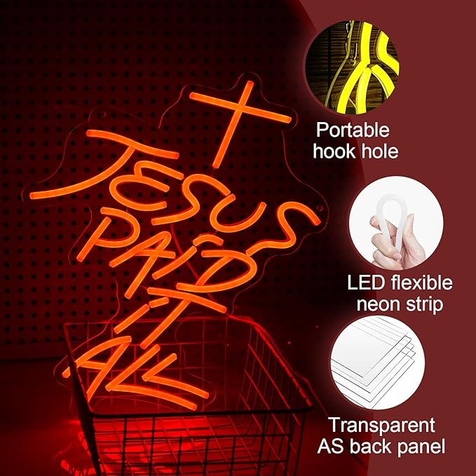 Jesus Paid It All Neon Sign Red Cross Neon Light - Image 3