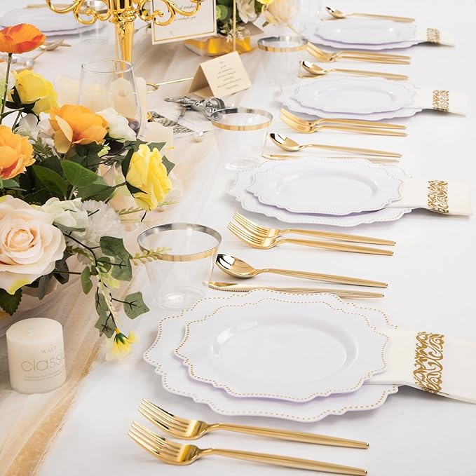 COLOSUS 175pcs Plastic Party Plates Disposable Plastic Dinnerware set. 25guests - Image 7