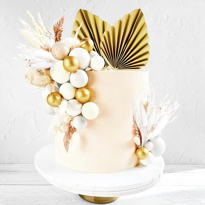 JeVenis Champagne Cake Decoration Gold Balls Cake Decoration Gold Palm Leaves - Image 4