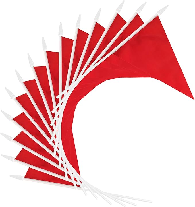 12 Pack Red Pennant Flags Small Mini Hand Held Solid Color Pennant On Sticks - Image 4