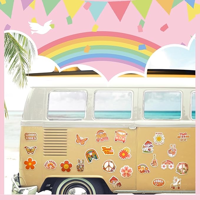 25 Pieces Hippie Car Flower Magnet Groovy Boho Flower Refrigerator Magnets - Image 5