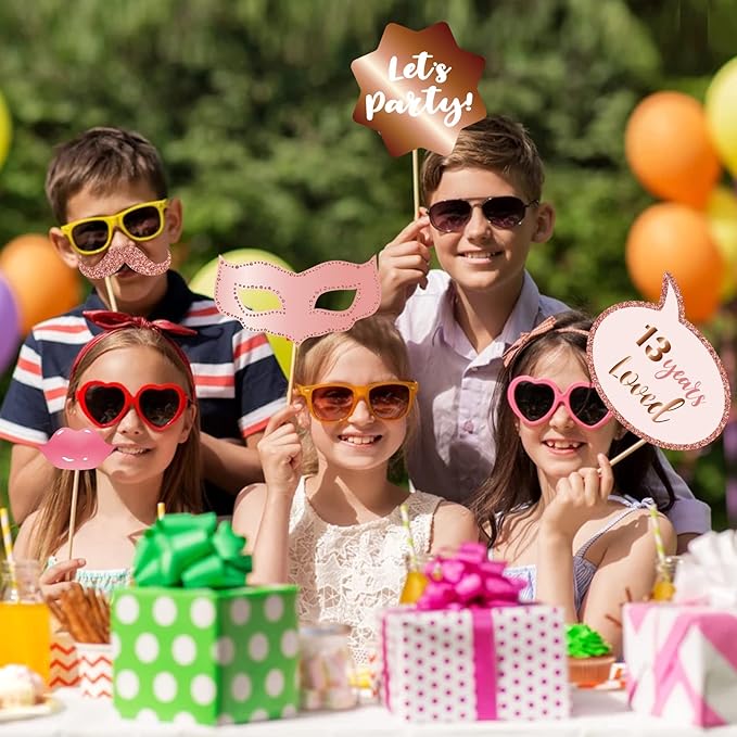 13th Birthday Party Photo Booth Props and Signs, Rose Gold 13 Birthday Party - Image 5