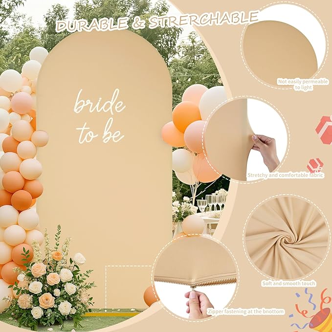 SoarDream 7.2FT Wedding Arch Cover Khaki Spandex Fitted Wedding Arch Stand - Image 2