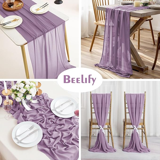 2 Pack 10 Ft Chiffon Table Runner Lavender Gauze Long Table Runners 27x120 - Image 3