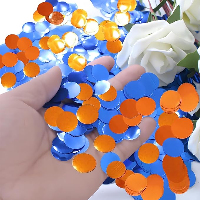 Orange and Blue Round Foil Confetti Beautiful Metallic Table Confetti - Image 3