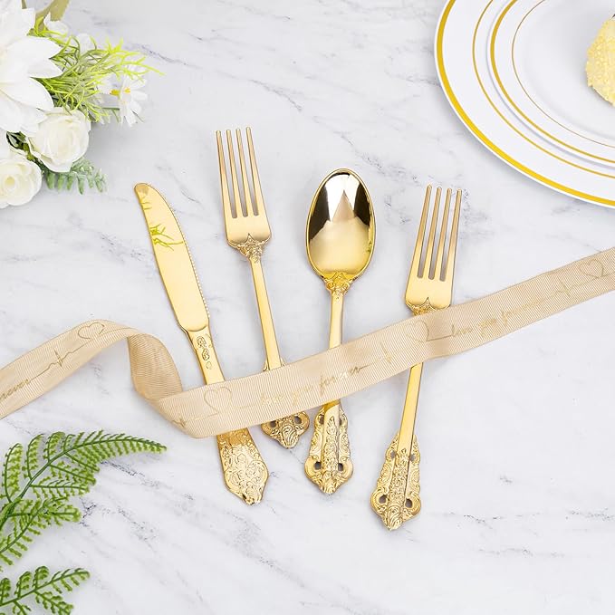 WDF 120PCS Gold Plastic Silverware - Image 8