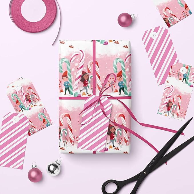 LeZakaa Christmas Pink Wrapping Paper Mini Roll - Image 4
