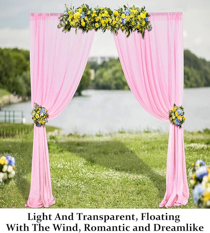 DUOBAO Pink Chiffon Backdrop Curtain-2 Panels 29x120-Inch Wedding Draping Beach - Image 8