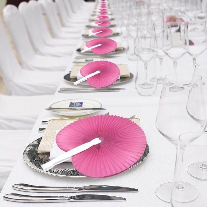 12 Packs Decorative Paper Folding Hand Fans Handheld, Hot Pink Round Foldable - Image 5