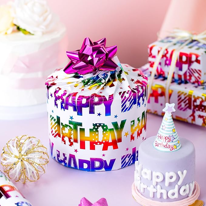Yarcony Birthday Wrapping Paper Roll, Gift Wrapping Paper, Colorful Foil Girl - Image 6