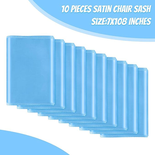 10 PCS Baby Blue Satin Chair Sashes Bows Universal Chair Ribbon Ties Back Sash - Image 2