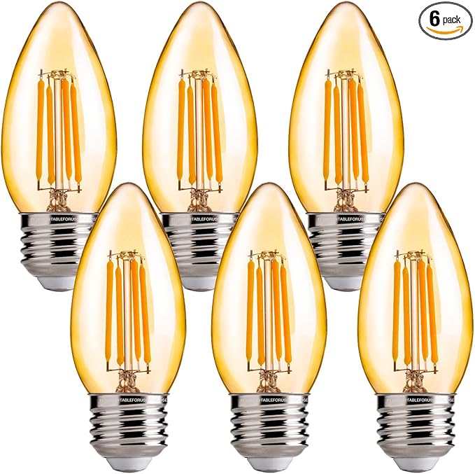 FLSNT 40W Equivalent LED Chandelier Light Bulbs, Dimmable Amber LED B11 E26 by FLSNT