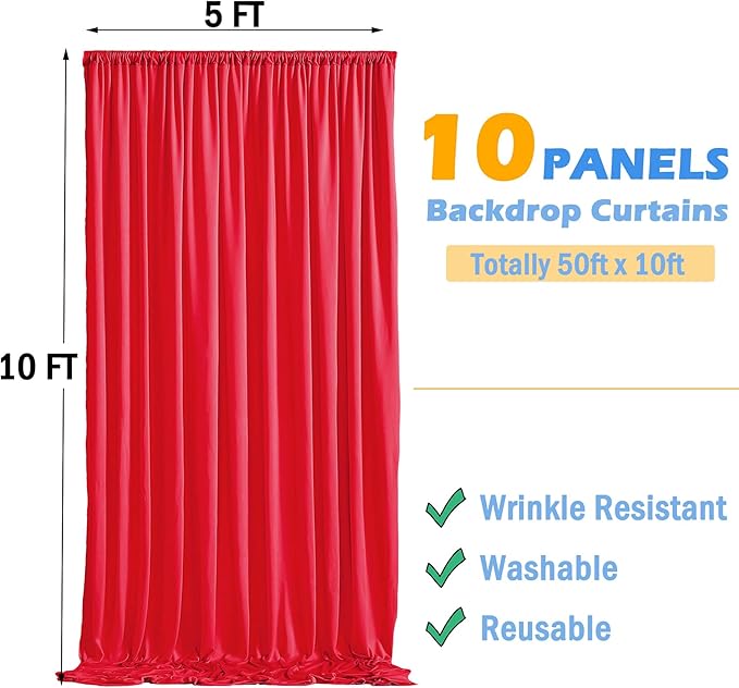 10 Panels 5x10ft Red Backdrop Curtains - Image 3