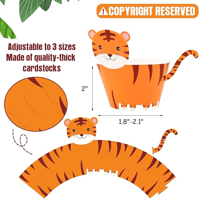 48 Pcs Jungle Safari Animal Cupcake Wrappers Wild Party Cake Decorations Jungle - Image 3