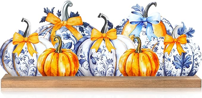 Fall Pumpkin Metal Sign Chinoiserie Pumpkin Table Decor Thanksgiving Tiered by thebeautifuldecoryouwant