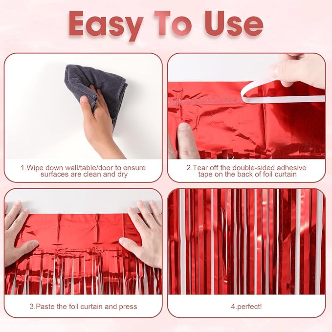 2 Pack Laser Red Foil Fringe Backdrop Curtains, Tinsel Streamers Birthday Party - Image 4