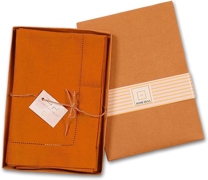 Cotton Linen Dinner Napkin Set of 4 – Hemstitch Pumpkin Cloth Dinner Napkin-20 - Image 5