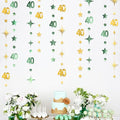Sage Green Gold 40th Birthday Decorations Number 40 Circle Dot Twinkle Star by pinkblume