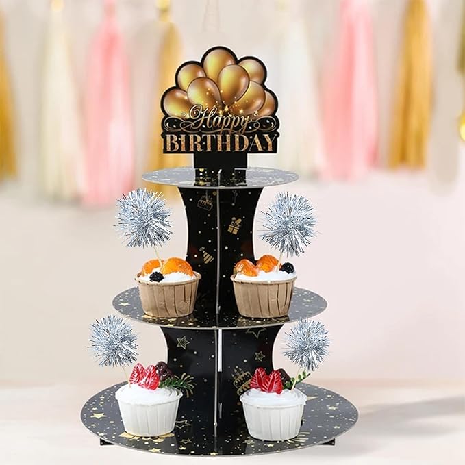 Ephlyn 30Pcs Foil Firework Cupcake Toppers Sparkle Tinsel Cupcake Picks Happy - Image 6